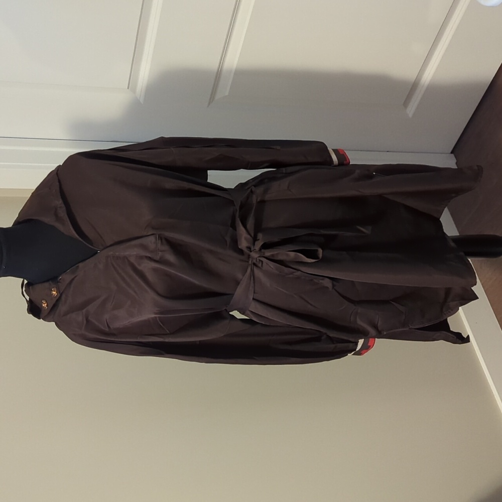 PLAINS & PRINTS | Light pullover wind jacket Spring coat, Medium, belted, brown